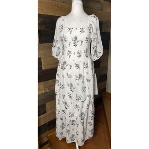 J Gee Tiered Smocked White & Black Puff Sleeve Maxi Dress Milkmaid Cottagecore